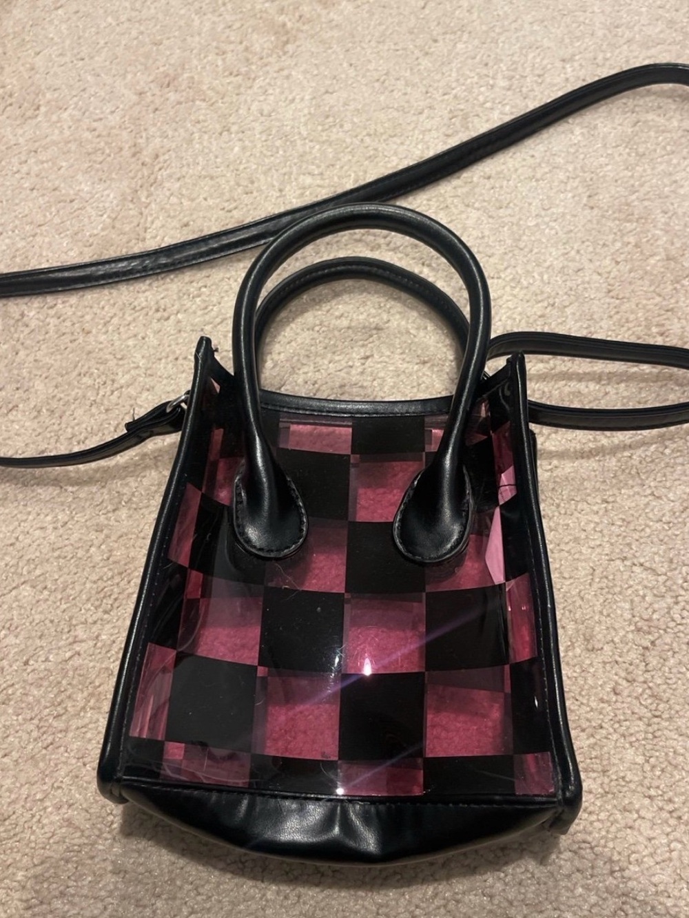 Art class Clear Checkerboard Crossbody handbag purse - Black and Pink